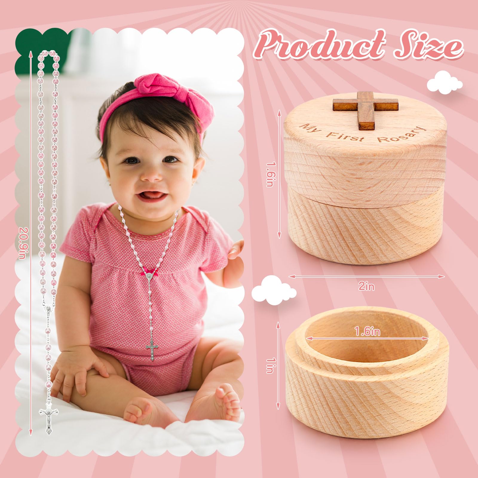 Loetere Loetere Baptism Gifts Rosary Catholic My First Rosary and Keepsake Box for Baby Shower Holy First Communion Christian Beads Gifting Set(Pink)