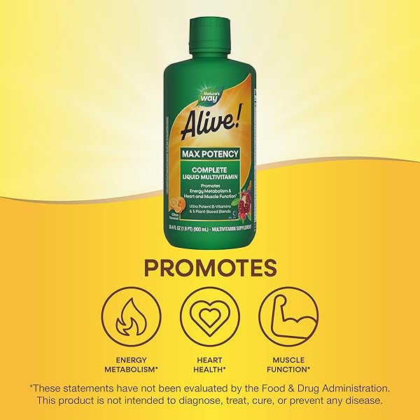 NATURE’S WAY ALIVE! MAX POTENCY COMPLETE LIQUID MULTIVITAMIN, LIQUID VITAMIN PROMOTES ENERGY METABOLISM, HEART & MUSCLE FUNCTION* WITH VITAMINS A, B, C, D, MULTIVITAMINS FOR WOMEN & MEN, 30.4 FL OZ