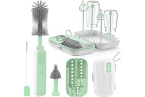 Yasew Electric Bottle Brush Cleaner, Baby Bottle Brush Travel Set, 360° Efficient Cleaning, Durable 2000 mAh Battery, Travel Bottle Brush Set with Drainage Rack and Storage Box, Baby Travel Essential