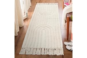 Lanffia Hallway Runner Rug 2' x 5', Washable Kitchen Runner Rug, Modern Laundry Room Rugs Indoor Farmhouse Soft Cotton Rainbow Tuftded Carpet Runner for Bedroom Entryway Front Door, White/Beige