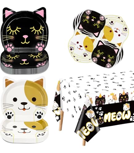40 Serviettes Anniversaire Thème Chat - 33x33 Cm, Motifs Colorés, Pour Fêtes D'enfants