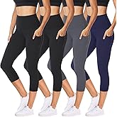 NexiEpoch 4 Pack Leggings for Women - High Waisted Tummy Control Soft Black Capri Yoga Pants with Pockets for Workout