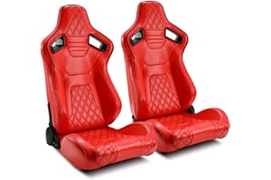 ModifyStreet 1 Pair Universal ALL Red Carbon Fiber Style PVC Leather Reclinable Racing Seats