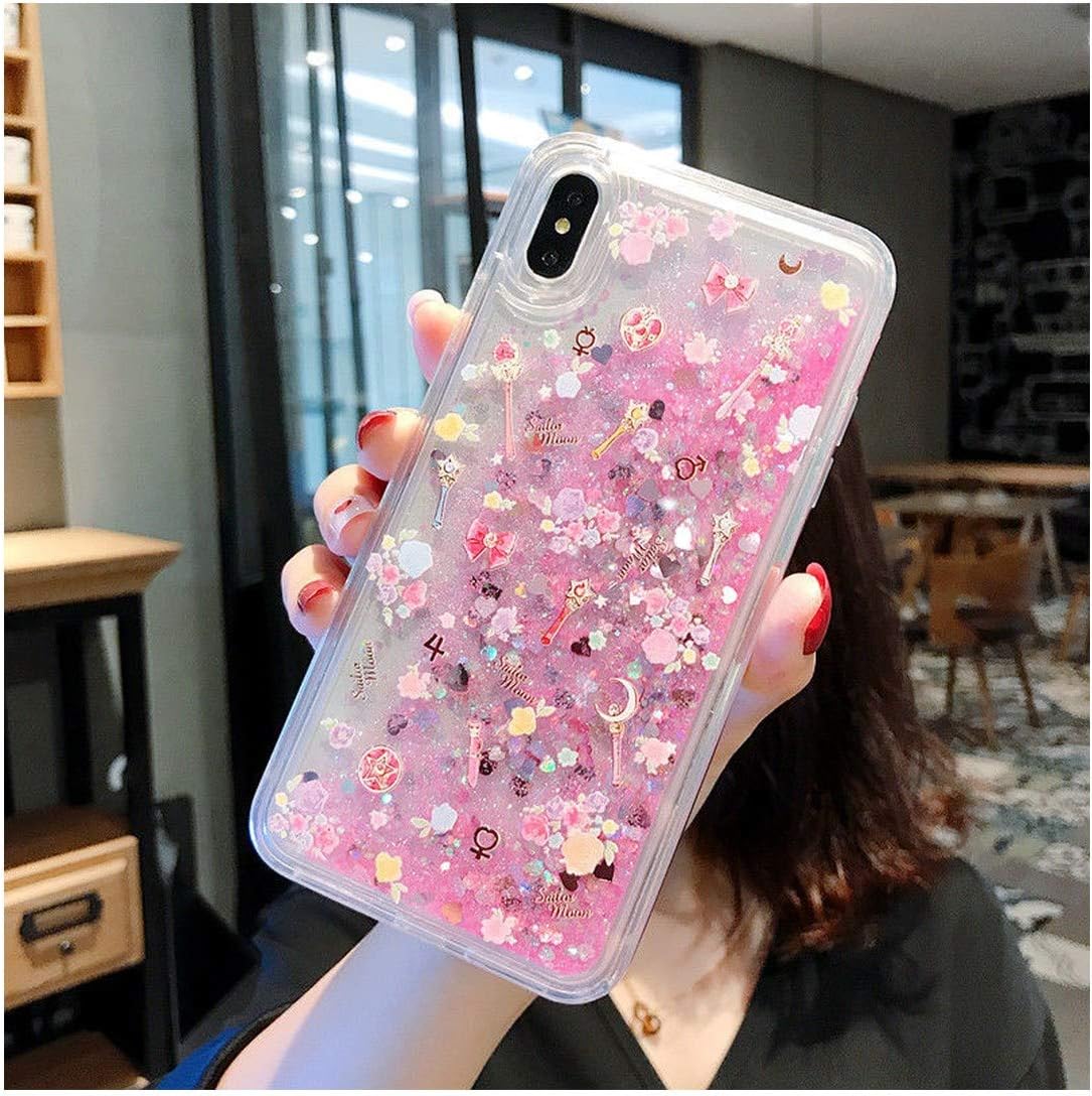QKKstore Compatible for Cartoon Quicksand Liquid Case for iPhone X XS MAX XR 6 6S 7 8 Plus Sailor Moon Pretty Girl Glitter Star Flowing Back Cover,for iPhone Xs max,A
