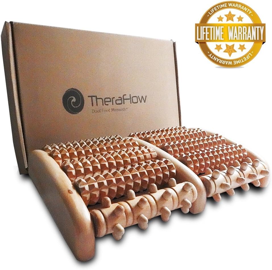 TheraFlow Dual Foot Massager Roller (Large). Relieve Plantar Fasciitis, Stress, Heel, Arch Pain - The Original - Shiatsu Acupressure Relaxation. Full Instructions/Reflexology Chart. Christmas Gift: Health & Personal Care