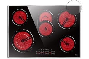 HOBSIR HOB Hobsir 30 Inch Electric Cooktop 5 Burners Ceramic Cooktop, 8400W Drop-in Electric Radiant Cooktop with Glass Protection Metal Frame, Timer & Kid Safety Lock, 220-240V, Hard Wire (No Plug)