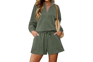 KISSMODA 2 Piece Sets for Women Sweatsuit Casual Tracksuits Long Sleeve Tops and Shorts 2025 Lounge Outfits