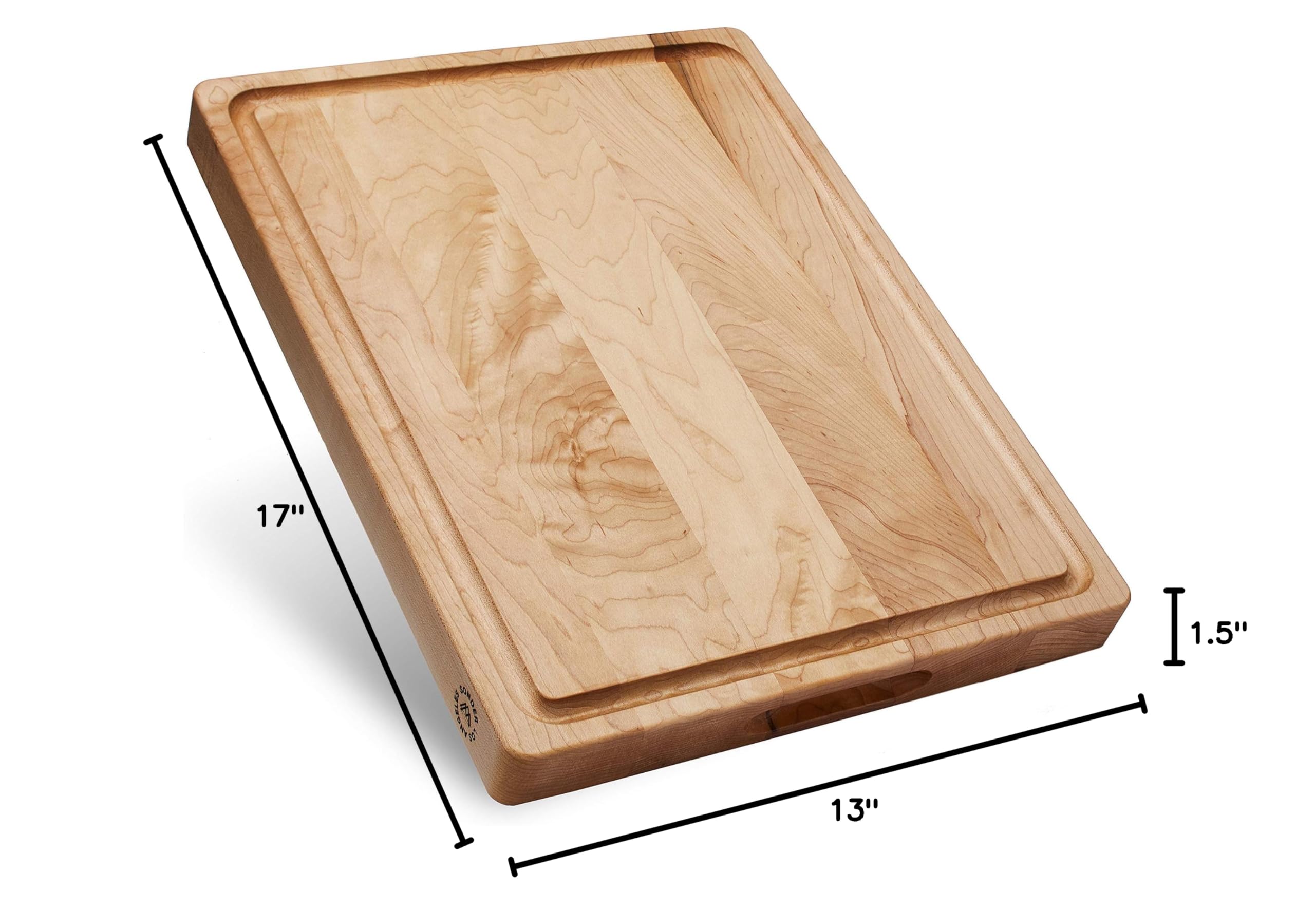 Sonder Los Angeles, Made in USA, Large Thick Maple Wood Cutting Board for Kitchen with Juice Groove, Sorting Compartment, Charcuterie Wooden Board 17x13x1.5 in (Gift Box Included)