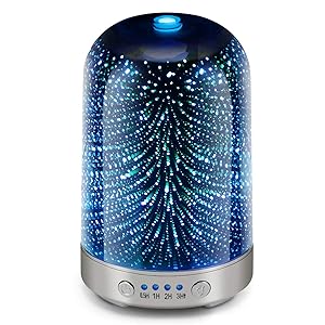 Essential Oil Diffuser 3D Glass Galaxy Aromatherapy Diffuser 120ml Aromatherapy Oil Cold Mist Humidifier 7-color LED Light Cycle Changing Automatic shut Off Without Water Home Office Yoga SPA Baby