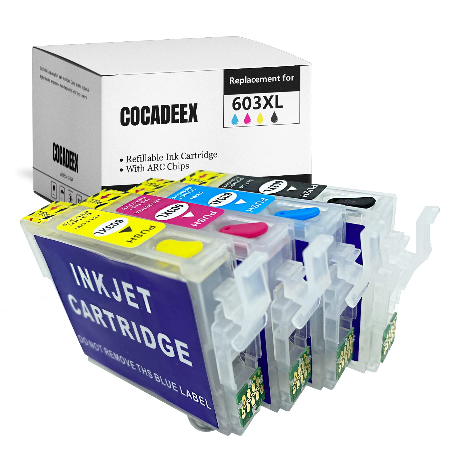 COCADEEX Refillable Ink Cartridge Replacement for 603 or 603XL Mutipack Ink,Compatible with XP3100 XP4100 XP2100 XP2105 XP3105 XP4105 WF2810 WF2830 WF2835 WF2850 Printer