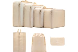 7 Set Packing Cubes Clothes Storage Bag Luggage Packing Organizers for Travel Accessories PAZIMIIK Beige
