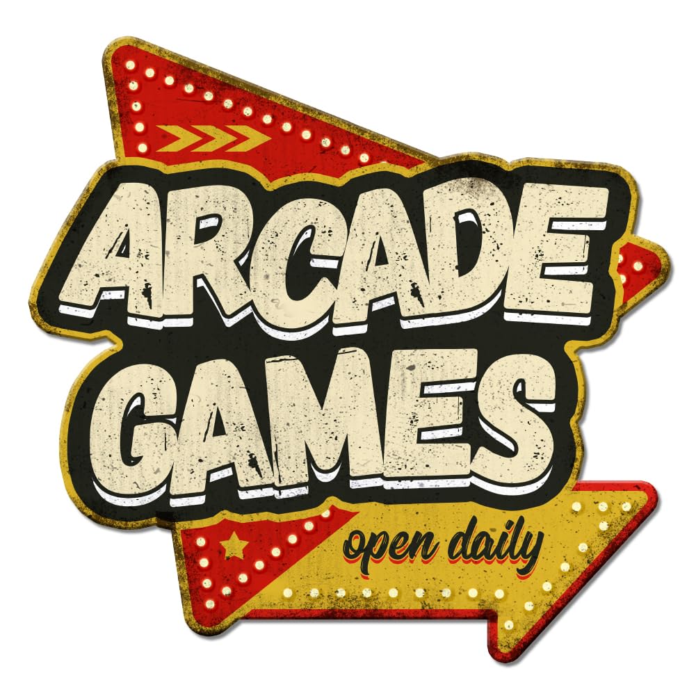 GLOBLELAND "Arcade Games" Vintage Metal Tin Sign Retro Arcade Sign Plaque Poster Metal Wall Decorative Tin Signs for Home Restaurant Coffee Shop Club Bar Decoration