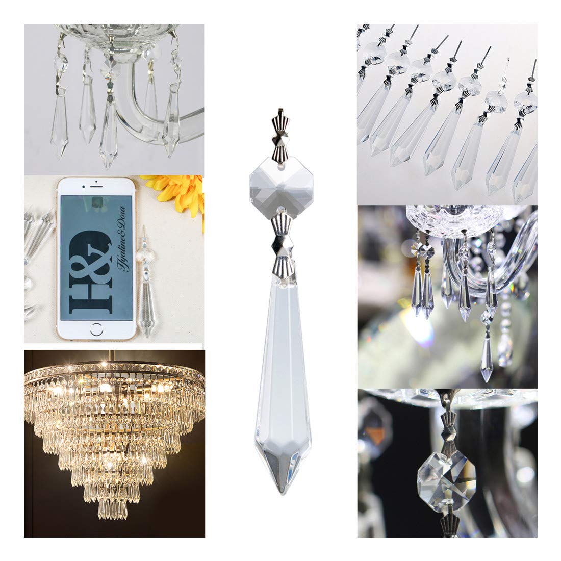 H&D 25pcs Chandelier Crystals Replacement Crystal U Drop