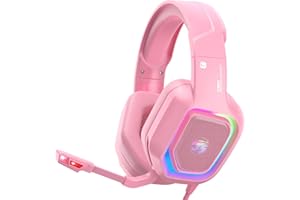 ZIUMIER Z30 Pink Gaming Headset for PS4, PS5, Xbox One, PC, Wired Over-Ear Headphone with Noise Canceling Microphone, LED RGB Light, Surround Sound,Comfortable Earmuffs (Pink)