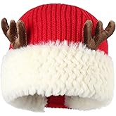U Scinan Women's Winter Beanie with Reindeer Antlers, Soft Acrylic Blend Lined, Warm Christmas Hat