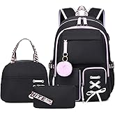 Backpack for Girls Women College Laptop Backpacks Girl Cute School Bag Set with Lunch Box Kids Bookbag with USB Charging Port College Middle High School Backpack for Teen Girls Travel Daypack (Black)