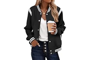 Zeagoo Bomber Jacket Women Varsity Casual Button Down Lightweight 2025 Fall Fashion Short School Outfits with Pockets