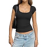 EasyGala Womens Cotton Ribbed Scoop Neck Short Sleeve Shirts Cap Sleeve Slim Fit T-Shirt Basic Summer Going Out Top 2026