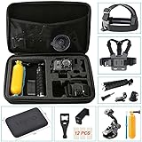 Hieha 23 Kit Accesorio Universal de Cámara Deportiva Action CAM Acuatica Maletín Estuche Cinturón Pecho Arnes Correa Cabeza Palo Flotante Trípode para Victsing Campark GoPro Hero Session SJCAM