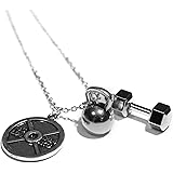 The Original Weights & Fitness Necklace By Santa Monica Charm Co With Kettlebell Dumbbell and 45lb Plate
