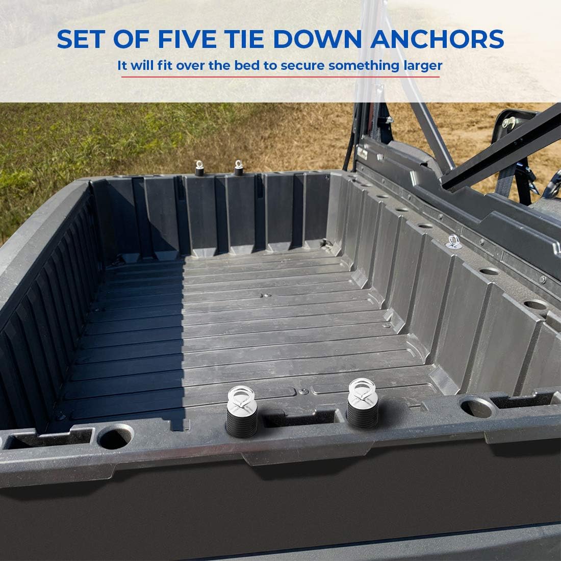 kemimoto UTV Tie Down Anchors, 2" Set of 6 Black Bed Anchors Lock and Ride Hole Compatible with Polaris Ranger (Up to 2021)/General 500 700 800 900 1000: Automotive