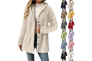 GOHRSHA Womens Fuzzy Sherpa Jacket Fashion Casual Long Sleeve Open Front Button Down Cardigan Jacquard Knitted Fleece Jacket
