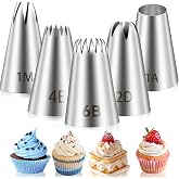 4 Pcs Cake Piping Tips 1M 2D 6B 4B, Large Piping Tips Set | Stainless Steel Seamless Icing Nozzles for Cake Decorating, Large Cake Decorating Tips for Cupcakes Cookies Buttercream