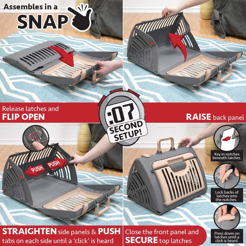 SportPet Designs Foldable Travel Cat Carrier with A Bed - Front Door Plastic Collapsible Carrier : Pet Supplies