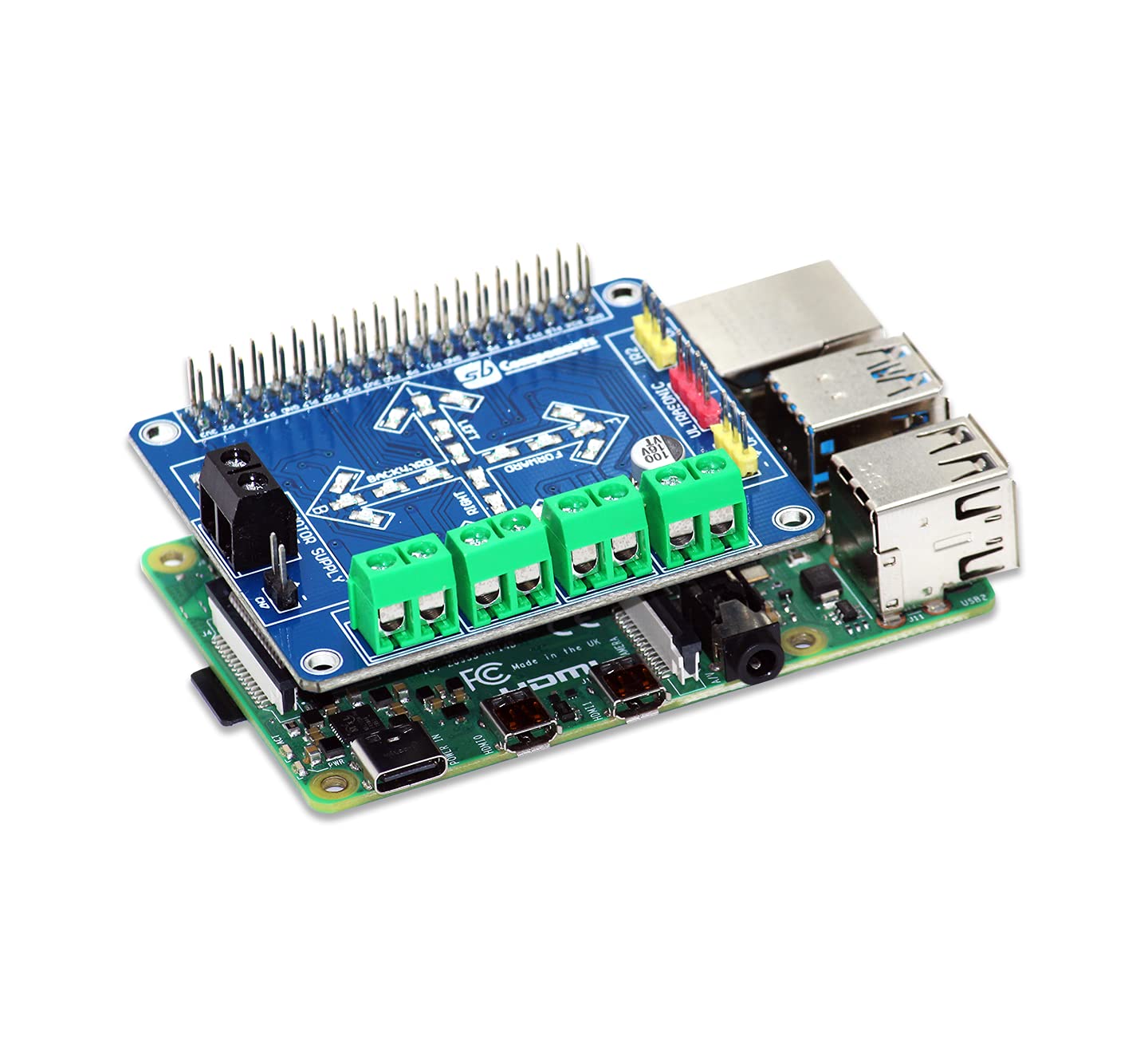 sb components DC and Stepper Motorshield for Raspberry Pi 4, 3B+, 3, 2, Zero and Zero W, Raspberry Pi Expansion Board Designed to Control Motors and Sensors