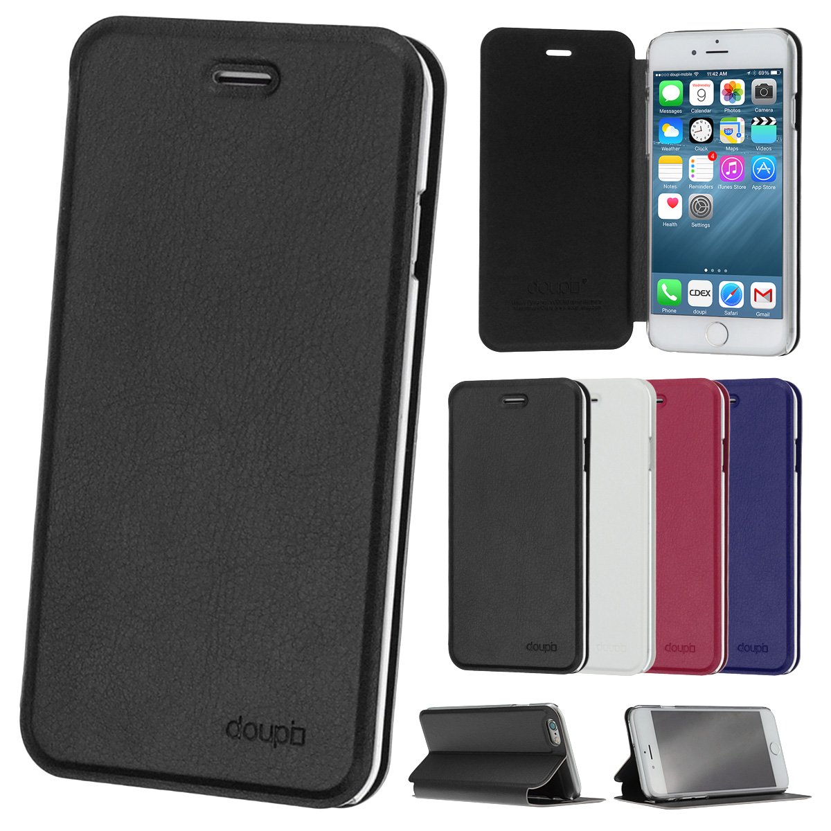 doupi Flip Cover for iPhone 6 / 6S (4.7 inch), Magnet Protective Flip Case Book Style Screen Protector Stand, black — image 1