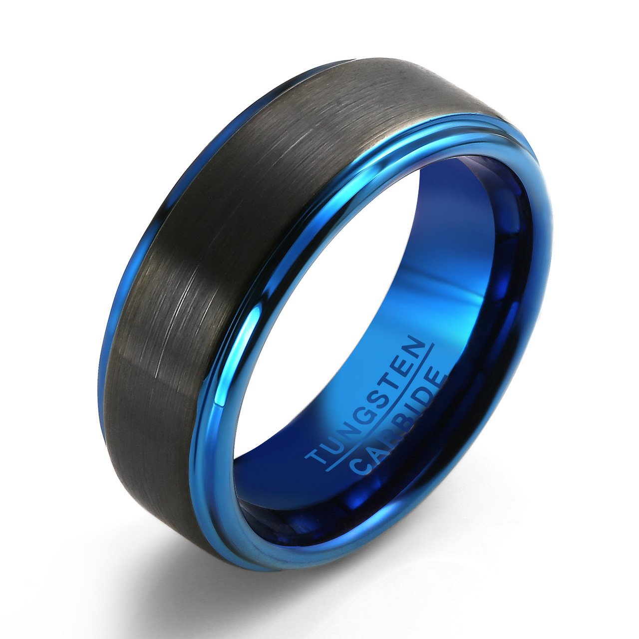 Zysta Polished Blue Matte Black Two Tone Polished Elegant Tungsten Carbide Ring 8mm Men Wedding Engagement Size 10