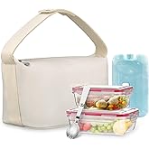 wiwens Lunch Bag Set For Women Insulated Leather Woman Lunch Bag With 2 Lunch Box Containers Spoon and Ice Pack Leakproof Reusable High Capacity Lunch Tote Bags for Work, Travel, Outdoor