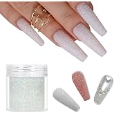 Laza White Nail Shimmer Snow Powder Diamond Dust Ultra-fine Sequins | PET Flakes Pixie Sparkle Fairy Shiny Nail Art Decoration Sugar Glitter for French Manicure