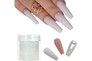 Laza White Nail Shimmer Snow Powder Diamond Dust Ultra-fine Sequins PET Flakes Pixie Sparkle Fairy Shiny Nail Art Decoration Sugar Glitter for French Manicure