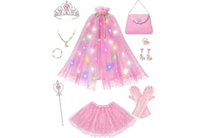 Popsunny Light Up Princess Dress Up Clothes for Girls Aged 3 4 5 6, Princess Dress Gift Toy for Birthday Christmas