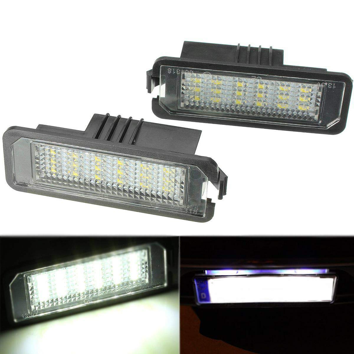 GSRECY 2PCS 18-SMD LED Number License Plate Light Fits For GOLF GTI MK4 MK5 MK6 Phaeton Polo CC Etc