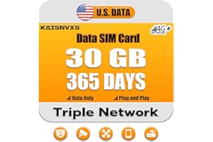 KAISNVXS 4G LTE Cellular Data SIM Card for 365 Days 30GB Compatible with USA Nationwide Networks for Security Cameras, Hunting Trail Cameras, Game Cameras, Tablets, Unlocked IoT Device,Plug and Play