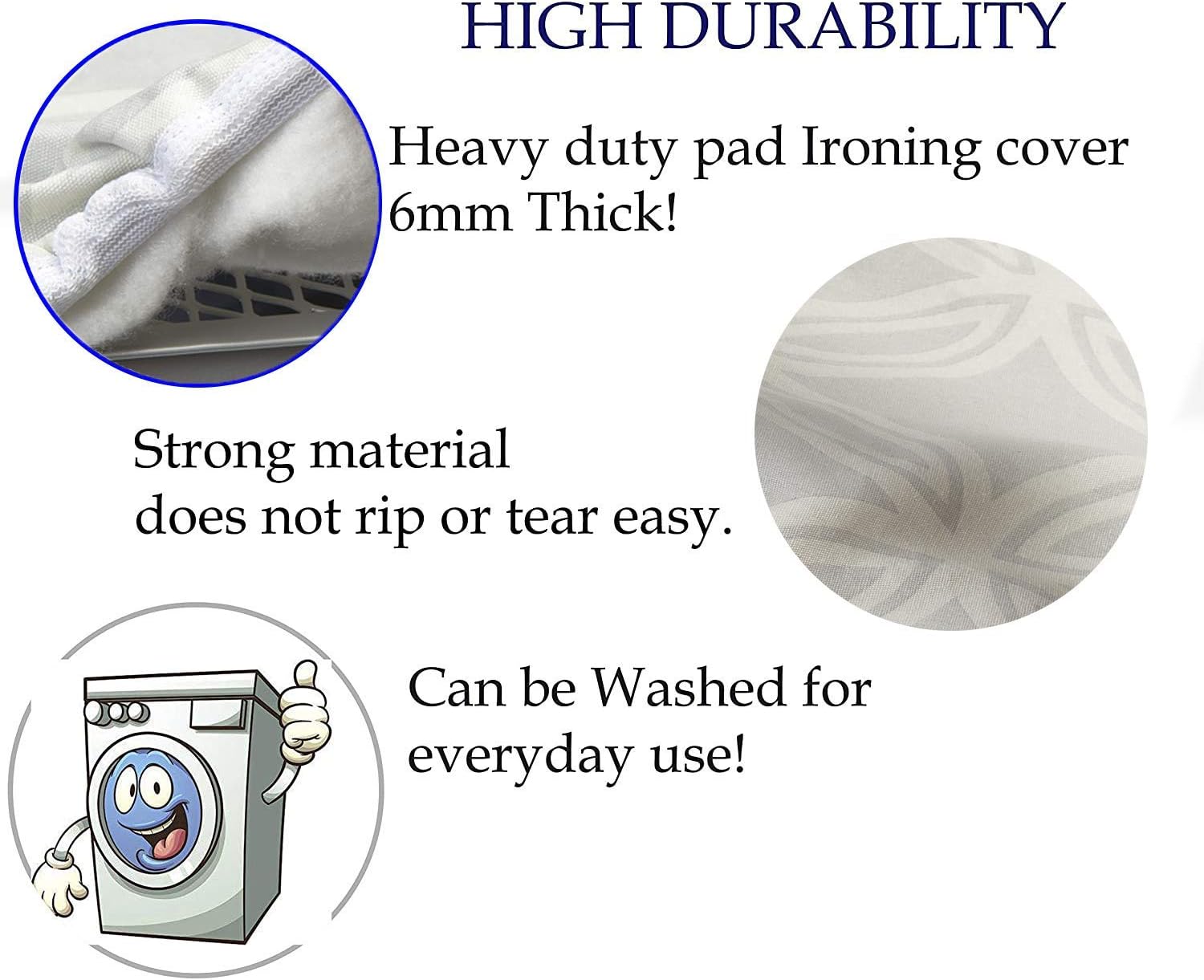 Extra Thick 7mm ironing board cover Designed in the UK. Ironing board covers fit all boards 145 cm in length and 54cm in width. ironing board covers large and medium.Full-Size Scorch Resistant Padding - Image 5