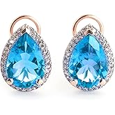 Galaxy Gold GG 9.32 CTW 14K Solid Rose Gold French Clips Earrings Diamond Blue Topaz