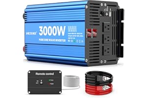 JARXIOKE 3000 Watt Pure Sine Wave Power Inverter 12V DC to 110V 120V Converter for Home, RV and Off-Grid Solar Systems with 3 AC Outlets, Dual USB Ports, LCD Display and Remote Control