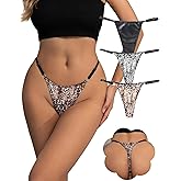 ohyeah 3 Pcs Plus Size G-String Thongs Bikini Panties Cotton Crotch Cheeky Underwear for Women Ladies Adjustable String Thong Sexy Underpants Fits XL Multicolor