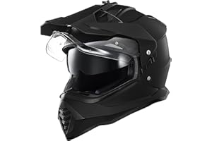 ILM Dual Sport Adventure Motorcycle Helmet with Pinlock Compatible Sun Visor Snowmobile ATV Dirt Bike Off Road Casco Model WS902 (Matte Black, L)