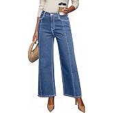 Dokotoo Women‘s High Waisted Wide Leg Jeans Strechy Raw Hem Denim Pants