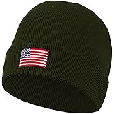 Falari American Flag Embroidered Beanie Hats for Unisex Men Women Winter Cold Weather Knit Cuff Skull USA Cap