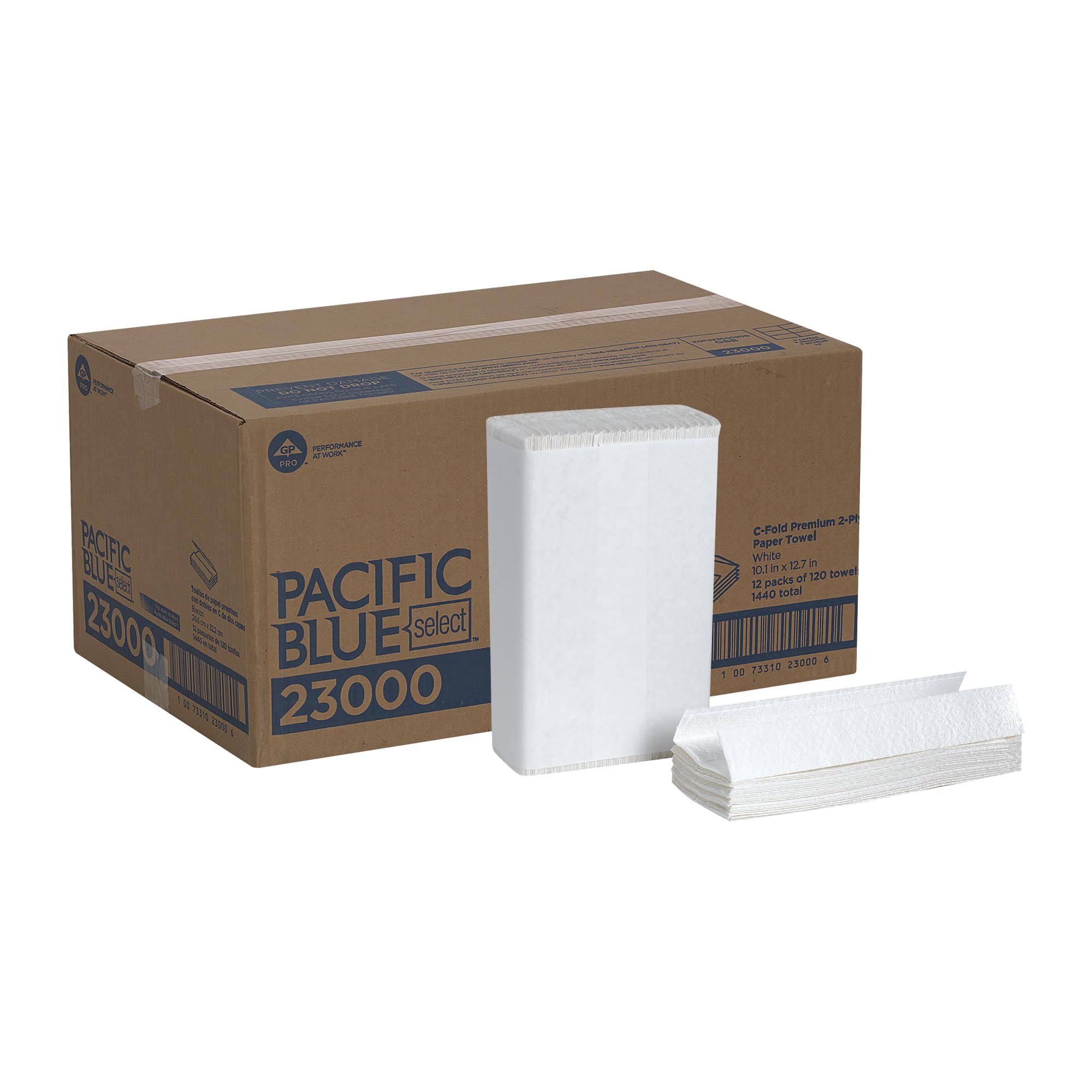 Photo 1 of Georgia-Pacific Blue Select Premium 2-Ply C-Fold Paper Towels by PRO , White, 23000, 120 Towels Per Pack, 12 Packs Per Case
