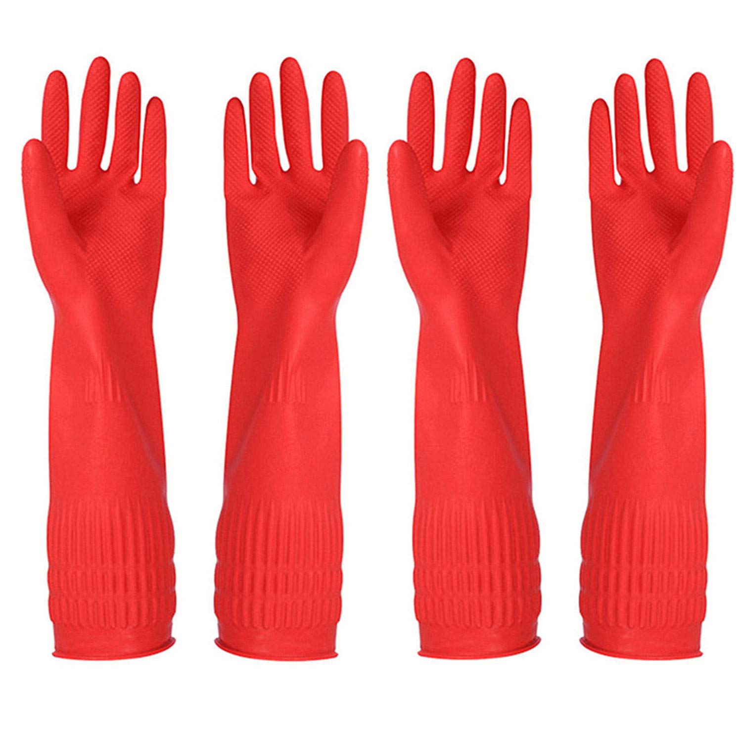 YSLON Rubber Cleaning Gloves Kitchen Dishwashing Glove 2-Pairs and Cleaning Cloth 2-Pack,Waterproof Reuseable.(Red, Small)