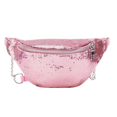 Childplaymate Sequins Crossbody Handbag Women Shoulder Chest Fanny Waist Pack Pouch/Pink