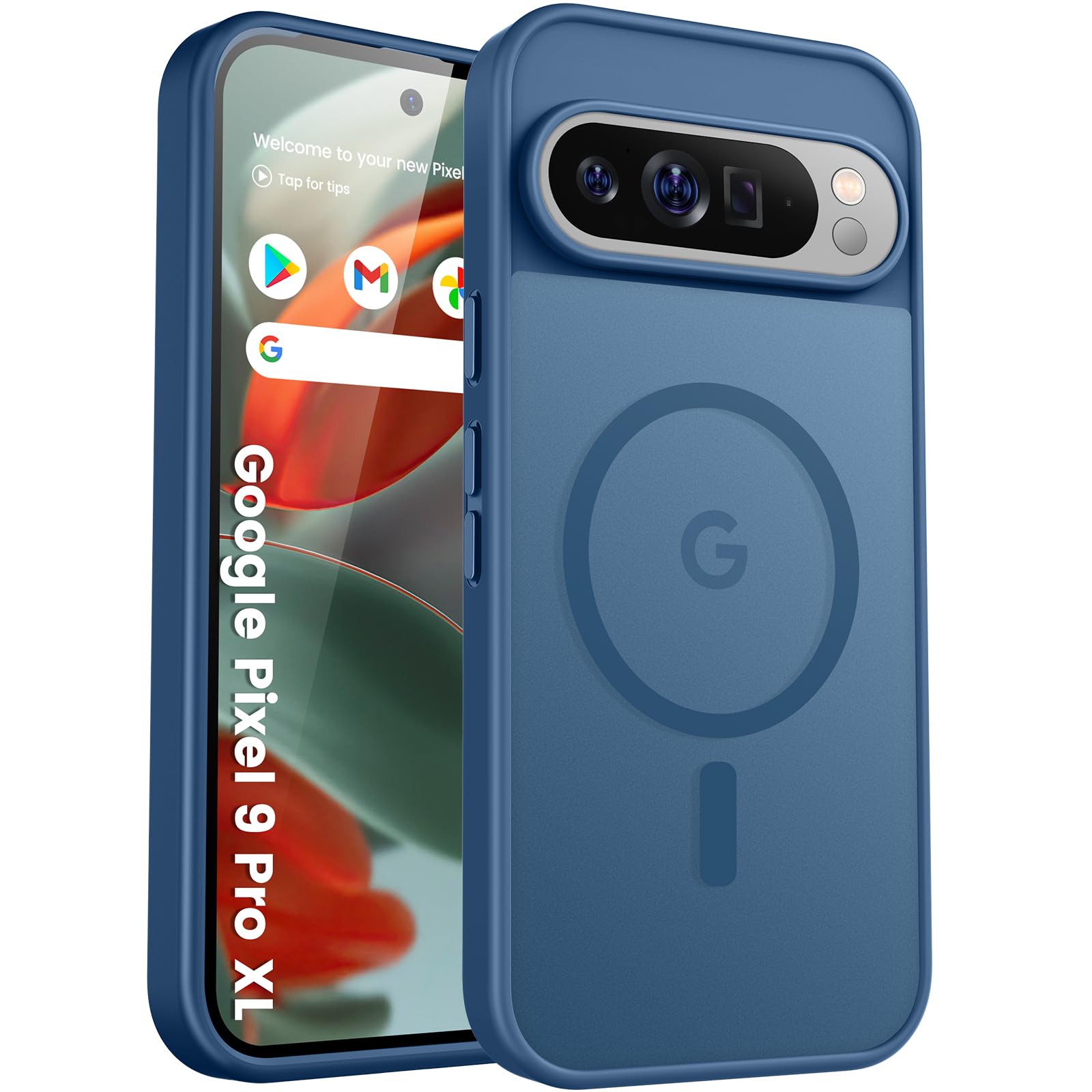 Photo 1 of PuyaTeya for Google Pixel 9 pro XL Phone Case, Compatible with Magnetic, Military Grade Drop Protection Translucent Matte Shockproof Anti-Scratch/Anti-Fingerprint Case (Dark Blue)