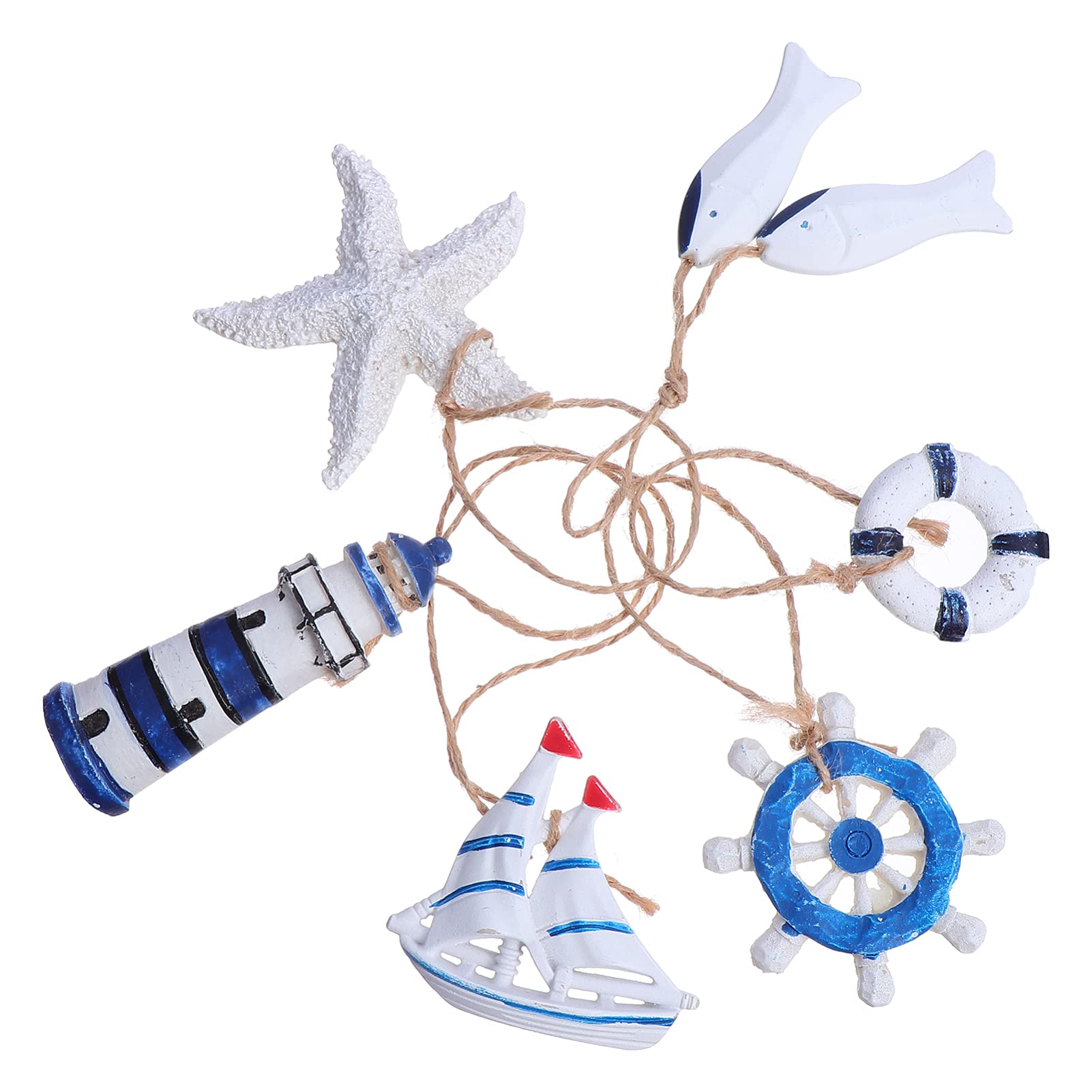 PRETYZOOM Mediterranean Style Diy Hanging Pendants Fish Ornaments for Home Wall Garden Decor Set of 6 Small Coastal Decorations with Rope