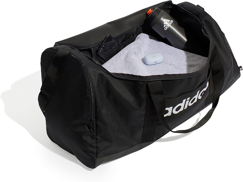Unisex Essentials Linear Duffel Bag Duffel Bag, Black/Black/White, L